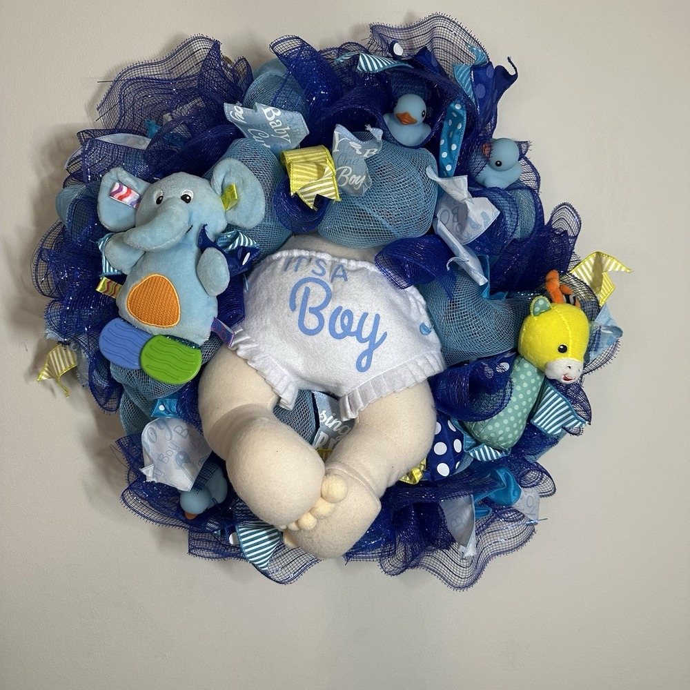 Blue Baby Boy Themed Holiday Wreath